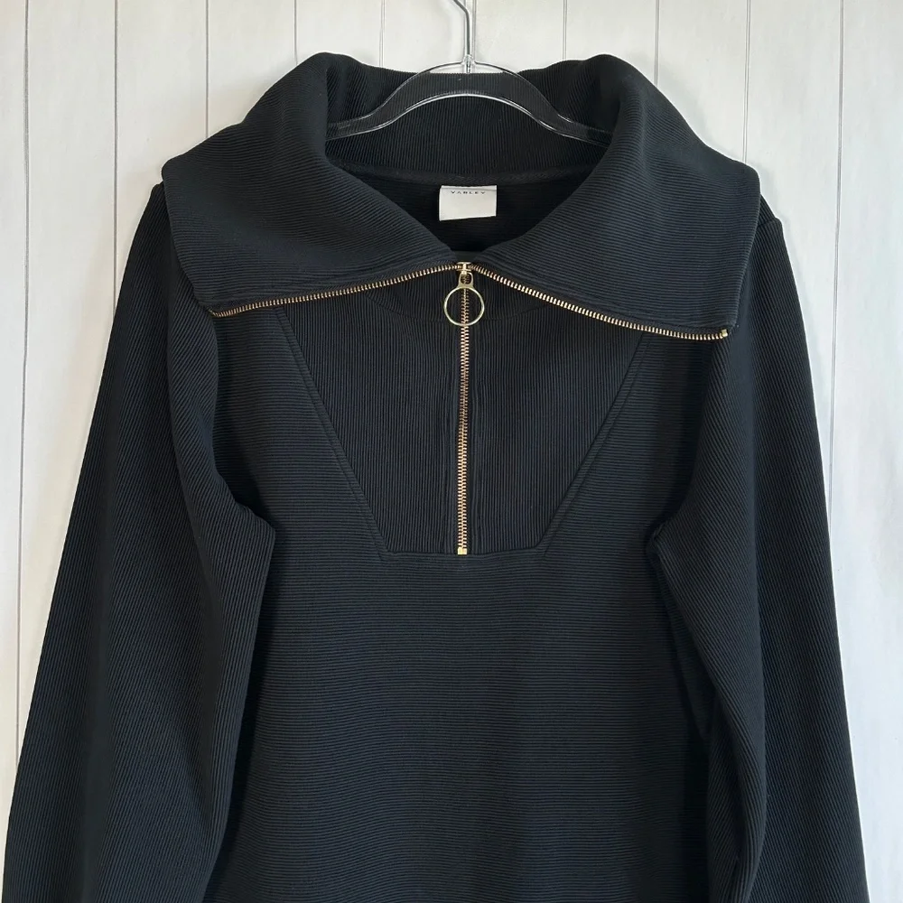 Varley women size S Vine half zip sweater black ottoman fabric ribbed athleisure - Picture 2 of 12